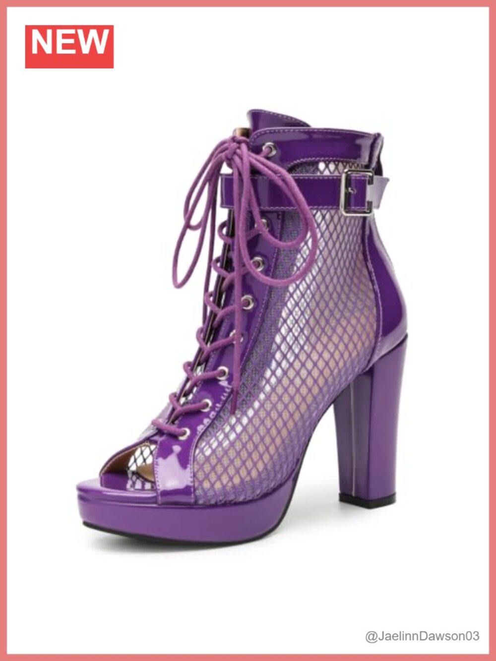 Open Toe Platform Ankle Booties Lace Up Fishnet Mesh Chunky Heel
